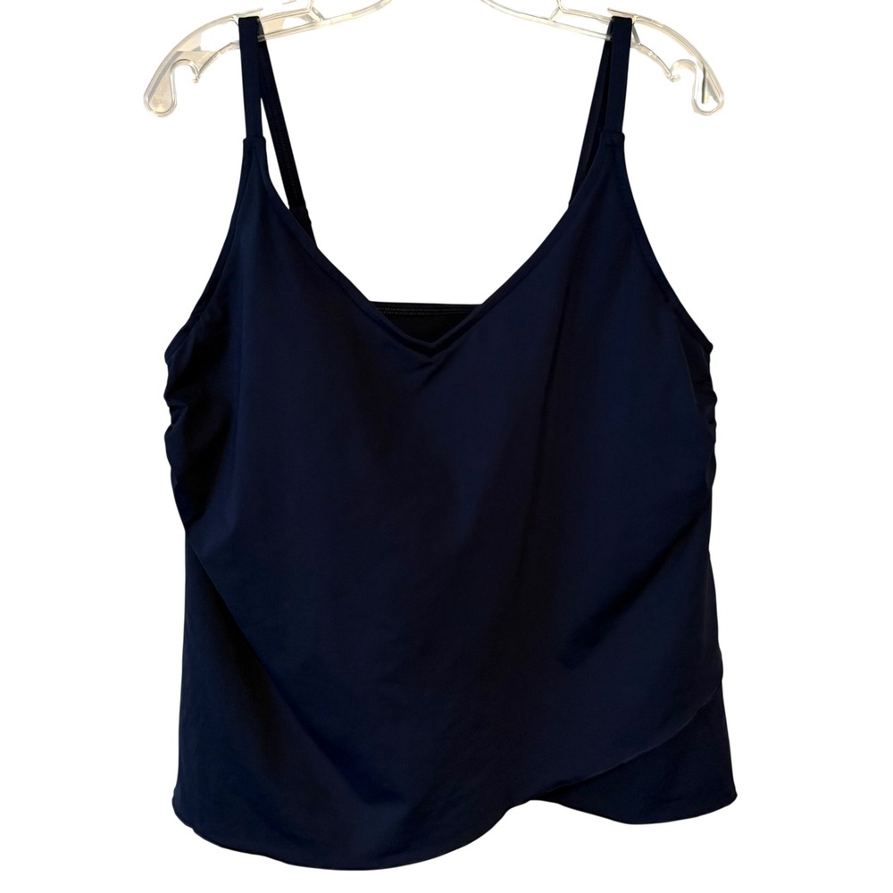 Lands' End Navy V-Neck Adjustable Strap Tankini Swim Top in Size L
